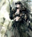  armor armored_dress breasts grey_eyes head_wings headwings highres long_hair original polearm silver_hair solo spear toi8 valkyrie weapon 