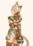  animal_ears arms_behind_back ass bad_id branch_(artist) branch_(blackrabbits) final_fantasy final_fantasy_xi gift holding holding_gift looking_back mithra short_hair solo tail thighhighs 