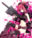  bad_id bikini_armor gun nail_polish navel neon_trim original pink_eyes pink_hair short_hair solo submachine_gun thighhighs weapon yuzuki_karu 