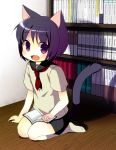  book cat_ears child fang nekoya purple_eyes sitting socks tail trap violet_eyes 