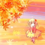  aki_shizuha autumn blonde_hair dress leaf maple_leaf mizuki_toko orange_eyes short_hair solo touhou 