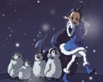  bird blue_eyes boots coat egloo-tan lena_(zoal) long_hair pantyhose penguin snow very_long_hair white_legwear 