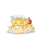  bad_id blush chibi closed_eyes cushion eiri_(eirri) flandre_scarlet happy hat highres side_ponytail sleeping solo touhou wings yukkuri_shiteitte_ne 