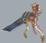  armor breasts cherokee_(pixiv) cleavage green_eyes highres huge_weapon sash sword weapon 