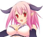  47agdragon bare_shoulders breasts bust cleavage elbow_gloves fang fangs gloves highres horns large_breasts long_gloves long_hair open_mouth pink_hair pixiv_fantasia pixiv_fantasia_4 pointy_ears red_eyes smile teeth transparent_background 