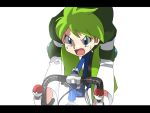  bicycle blue_eyes green_hair mitsuru_(pokemon) poke_ball pokemon pokemon_special sweat 