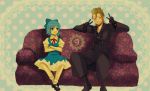  blonde_hair blue_eyes blue_hair blush cirno closed_eyes couch crossed_arms crossover demyx error kingdom_hearts organization_xiii sitting smile touhou v ⑨ 