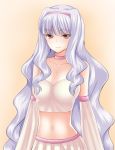  bare_shoulders breasts bustier cleavage detached_sleeves hairband idolmaster large_breasts light_smile long_hair midriff navel red_eyes shijou_takane silver_hair smile solo tetora very_long_hair 