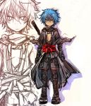  blue_hair copyright_request fujiwara_akina japanese_clothes short_hair sword weapon 