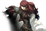  adult arc_system_works bodysuit hair_over_one_eye jpeg_artifacts kirijou_mitsuru lipstick long_hair makeup official_art persona persona_3 persona_4:_the_ultimate_in_mayonaka_arena rapier red_eyes red_hair redhead soejima_shigenori solo sword weapon 