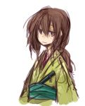  brown_hair copyright_request flat_gaze fujiwara_akina japanese_clothes kimono long_hair obi ponytail sketch solo tanto weapon 