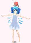  adapted_costume bad_id balancing ball bare_legs barefoot blue_eyes blue_hair blush bow cirno crystal dress frown hair_bow object_on_head outstretched_arms panties r0g0b0 see-through short_hair solo spaghetti_strap spread_arms touhou underwear white_panties wings yin_yang 