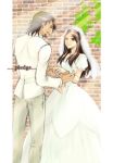  1boy 1girl amamiya_tomoe bridal_veil brown_eyes brown_hair couple dress elbow_gloves facial_hair gloves ichikawa_makoto kaburagi_t_kotetsu kaburagi_tomoe long_hair short_hair stubble tiger_&amp;_bunny veil wedding wedding_dress 