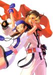  1girl \m/ ^_^ ai_(snk) baseball_cap blonde_hair brown_hair closed_eyes eisuke_ogura eyes_closed fingerless_gloves gloves happy hat minidress multicolored_hair neo_geo_battle_coliseum neo_geo_pocket_color official_art ogura_eisuke scarf short_twintails snk track_suit twintails two-tone_hair yuki_(snk) 