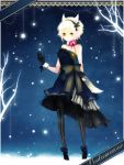  choker copyright_request dress flower gloves leggings pantyhose silver_hair snow snowflakes tree yellow_eyes yuukichi 