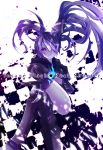  absurdres black_hair black_rock_shooter boots gauntlets greaves hair_over_one_eye highres insane_black_rock_shooter long_hair purple_eyes solo takka9294 takka_(aegis9294) twintails violet_eyes 