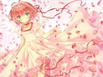  card_captor_sakura cardcaptor_sakura cherry_blossoms child dress green_eyes kinomoto_sakura petals puu_(kari---ume) ribbon short_hair wings 