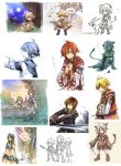  animal_ears black_hair blonde_hair book female final_fantasy fujiwara_akina highres jewelry male mithra navel outdoors pointy_ears polearm red_hair redhead smile spear sword tail weapon white_hair white_mage 