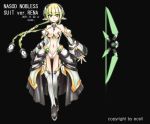  alternate_hairstyle boots breasts character_name detached_sleeves ecell elsword green_eyes green_hair headgear long_hair midriff navel pointy_ears rena rena_(elsword) smile solo twintails 