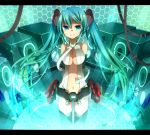  ao_ringo aqua_eyes aqua_hair arms_behind_back breasts center_opening cleavage hatsune_miku hatsune_miku_(append) large_breasts letterboxed long_hair miku_append navel necktie smile solo twintails very_long_hair vocaloid vocaloid_append 