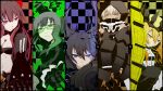 bespectacled bikini_top black_gold_saw black_hair black_rock_shooter black_rock_shooter_(character) blonde_hair blue_eyes character_request chariot_(black_rock_shooter) dead_master dragon_slayer_(black_rock_shooter) glasses glowing glowing_eyes green_eyes green_hair horns koumei_(artist) long_hair multiple_girls parted_lips red_eyes red_hair redhead strength_(black_rock_shooter) twintails white_hair yellow_eyes 
