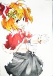  absurdres ahoge bell blonde_hair capelet fang hair_bell hair_ornament highres open_mouth rumia ruriko! snow solo the_embodiment_of_scarlet_devil touhou traditional_media youkai 