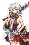  copyright_request fujiwara_akina japanese_clothes japanese_cloths red_eyes scarf short_hair solo sword weapon white_hair 