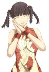  black_hair braid china_dress chinese_clothes closed_eyes dead_or_alive hair_rings hands happy hawoku_ishibare lei_fang long_hair smile solo twin_braids 