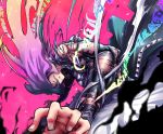  closed_eyes clothes_ripped eyes_closed gradient_hair hijiri_byakuren kage_houshi kageho-shi long_hair manly multicolored_hair muscle purple_hair runes sorcerer's_sutra_scroll torn_clothes touhou 
