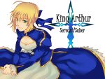  ahoge bad_id blonde_hair character_name command_spell dress fate/stay_night fate/zero fate_(series) green_eyes hair_ribbon ribbon s_gentian saber solo 