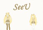  2girls animal_ears artist_request black_legwear blonde_hair cat_ears character_name dual_persona hair_bobbles long_hair multiple_girls seeu shorts skirt source_request thighhighs twintails vocaloid 