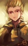  armor earrings fate/stay_night fate_(series) gilgamesh highres jewelry male red_eyes short_hair signature solo zuowen 
