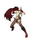  artist_request bandaid cape evoker fighting_stance fingerless_gloves gloves highres holster jpeg_artifacts knife male official_art persona persona_3 persona_4:_the_ultimate_in_mayonaka_arena sanada_akihiko scar shirtless short_hair soejima_shigenori solo topless white_hair 