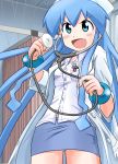  blue_hair doctor hat highres ikamusume labcoat long_hair mini-ikamusume nekomim1 rokushaku_neko shinryaku!_ikamusume stethoscope tentacle_hair when_you_see_it 