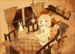  bed bedroom blanket blonde_hair book bookshelf curtains dress interior kacchuu lamp original pillow reading room smile solo white_dress window 