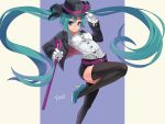  adjusting_hat aqua_eyes aqua_hair black_legwear breasts cane dress_shirt fkey gloves hat hatsune_miku high_heels jacket light_smile magician miracle_paint_(vocaloid) project_diva shirt shoes shorts solo thigh-highs thighhighs top_hat twintails vocaloid white_gloves 