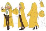 \m/ \n/ blazblue blazblue_phase_0 blonde_hair character_sheet glasses green_eyes hood multicolored_hair official_art pantyhose pink_hair robe school_uniform skirt solo trinity_glasfille trinity_glassfield turnaround 