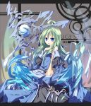  ahoge bad_id blue_eyes bow breasts detached_sleeves flat_chest green_hair hair_bow hair_ribbon ichiyan jewelry letterboxed long_hair original ribbon ring sideboob solo very_long_hair 