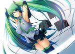  aqua_eyes armpits arms_up breasts detached_sleeves erect_nipples green_hair hatsune_miku large_breasts long_hair necktie panties skirt solo stanaka striped striped_panties thigh-highs thighhighs twintails underwear very_long_hair vocaloid 