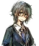  black_hair copyright_request fujiwara_akina glasses male messy_hair necktie school_uniform short_hair solo 