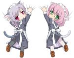  :&lt; :3 animal_ears bed_sheet cat_ears cat_tail chibi copyright_request green_eyes loafers looking_back maid maid_headdress multiple_girls pink_hair purple_eyes sheet_grab shoes tail thigh-highs thighhighs urase_shioji violet_eyes 