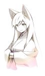  copyright_request fox_ears gayarou japanese_clothes long_hair monochrome smile solo 