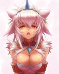  armband armor blush breasts capcom cleavage hairband headband horn jewelry kirin_(armor) monster_hunter necktie open_mouth red_eyes solo sweat tsukigami_chronica white_hair 
