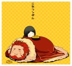  :t beard black_hair blush_stickers cape chibi eating facial_hair fate/stay_night fate/zero fate_(series) food fruit kikuyarou kotatsu male multiple_boys orange red_hair redhead rider_(fate/zero) sleeping table waver_velvet 