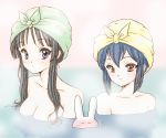  akiyama_mio bathing black_eyes black_hair bluez brown_eyes bunny k-on! long_hair multiple_girls nakano_azusa rabbit towel towel_on_head 