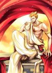  1boy armlet blonde_hair bracelet cape earrings fate/stay_night fate/zero fate_(series) gilgamesh jewelry male necklace red_eyes short_hair sitting solo toga zerocastle 