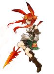  boots copyright_request fujiwara_akina long_hair polearm red_eyes red_hair redhead scar shorts spear weapon 