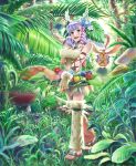  :d alternate_costume apple beco flower food forest fruit gloves grass hair_flower hair_ornament head_wings jewelry leaf looking_at_viewer melia midriff mushroom nature necklace open_mouth plant riki_(xenoblade) sandals silver_hair smile tree vest walking xenoblade 