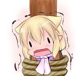  animal_ears ascot blonde_hair blush bondage cat_ears chibi hoshizuki_(seigetsu) mizuhashi_parsee open_mouth pointy_ears pole puru-see solo tied_up touhou trembling 