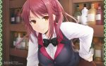  bartender bottle bowtie brown_eyes highres isuzu_sayoko k.y_ko light_smile red_hair redhead solo sucre wallpaper 